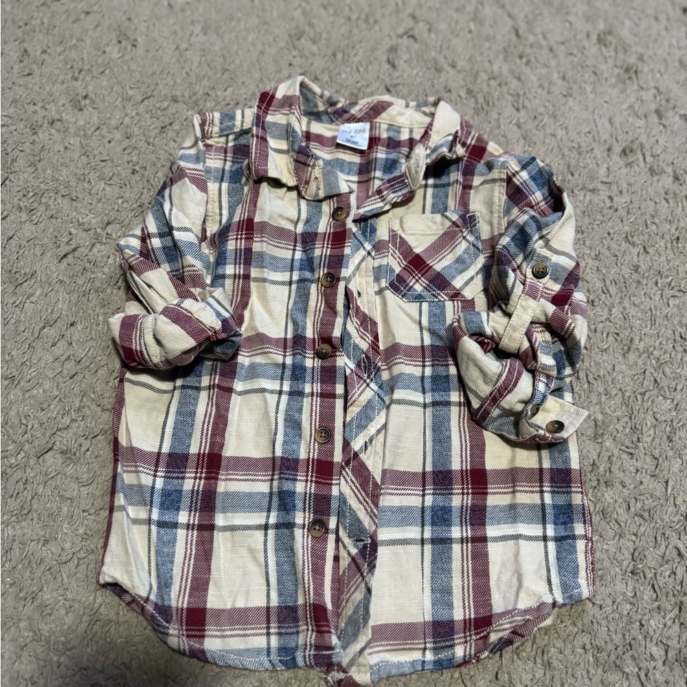 okie dokie Cream Plaid Button-Down Shirt with Burgundy & Blue Stripes